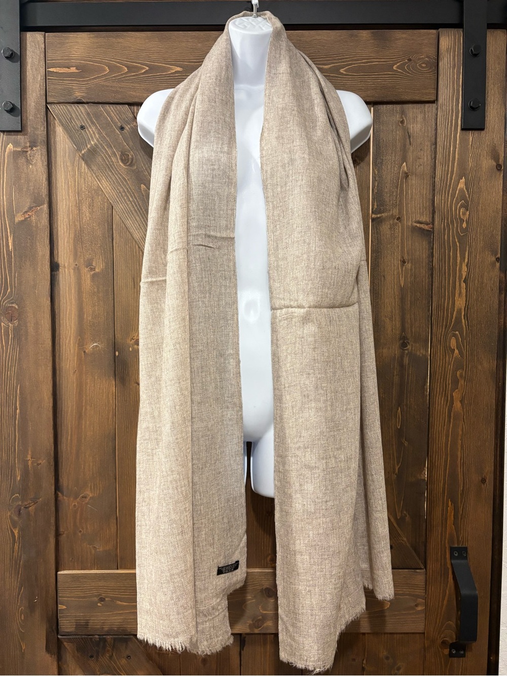 100% Cashmere Scarf Wrap Shawl Handmade in Nepal Beige 83” x 29”